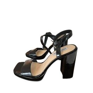 Steve Madden Black Patent Leather Platform Chunky Heel Sandals Women 10 Gothic